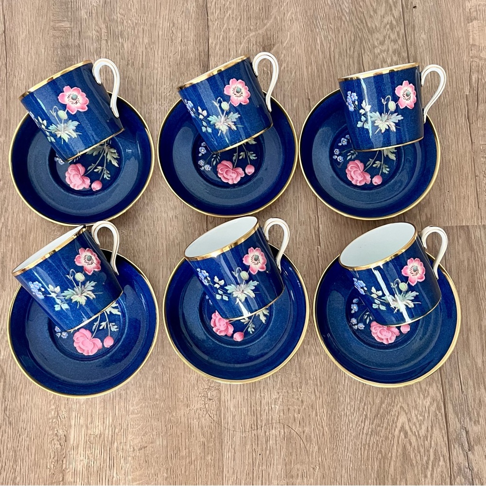 RARE Antique 1891-1900 Spode Copenlands China England Blue Cup Saucer‎ Sets Of 6